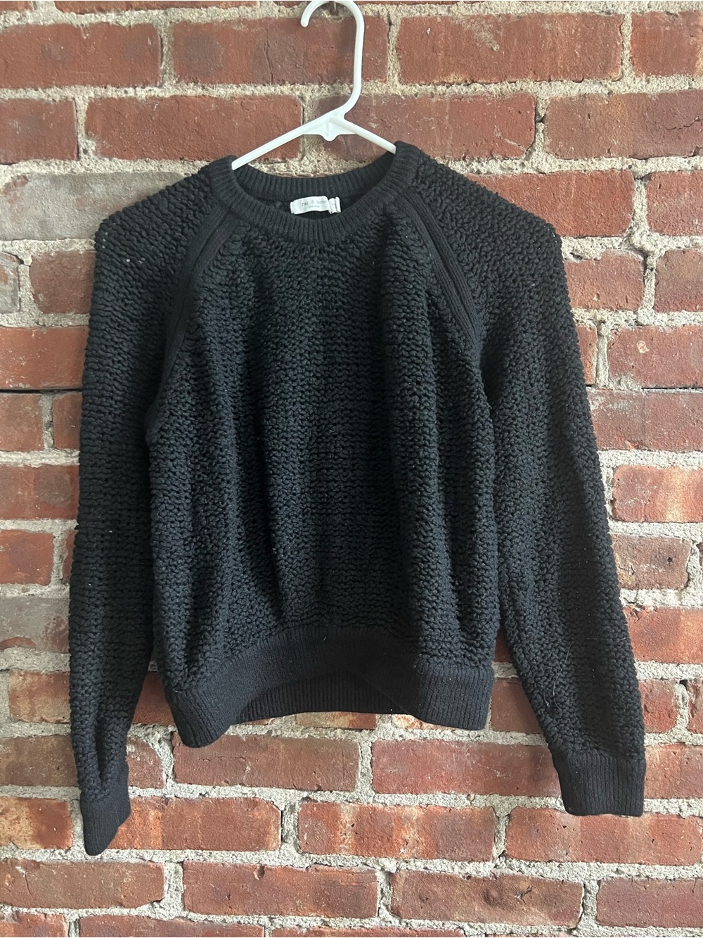 rag & bone Black Knit Crewneck Sweater Wool Cotton Cashmere Blend Sz XS